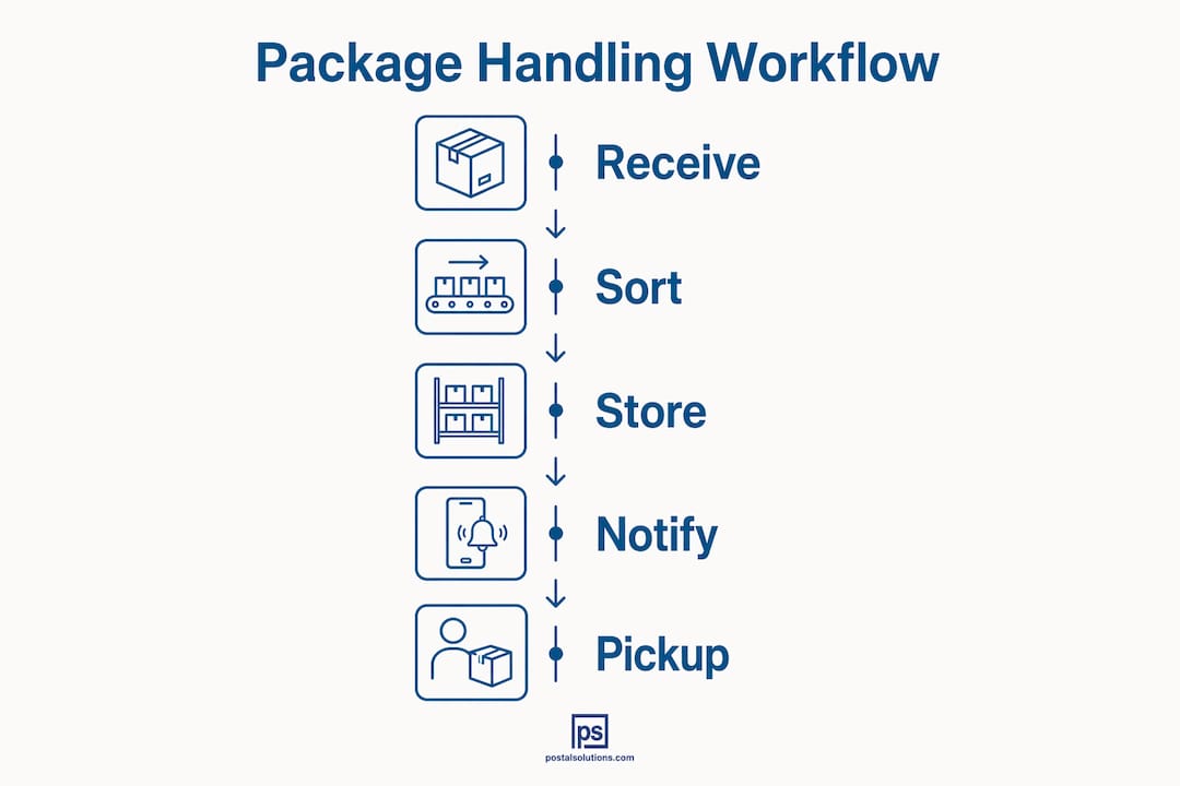 Infographic showing package handling workflow steps