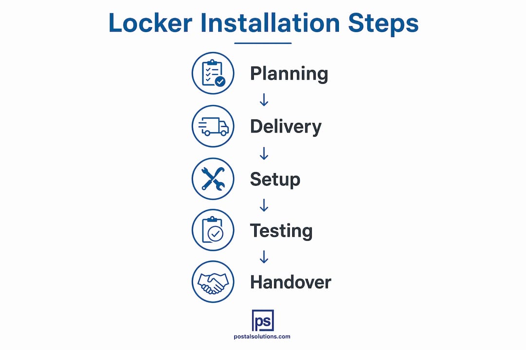 Infographic illustrating steps of locker installation process