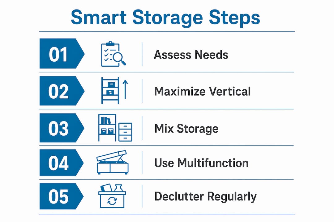 Infographic illustrating steps for smart apartment storage