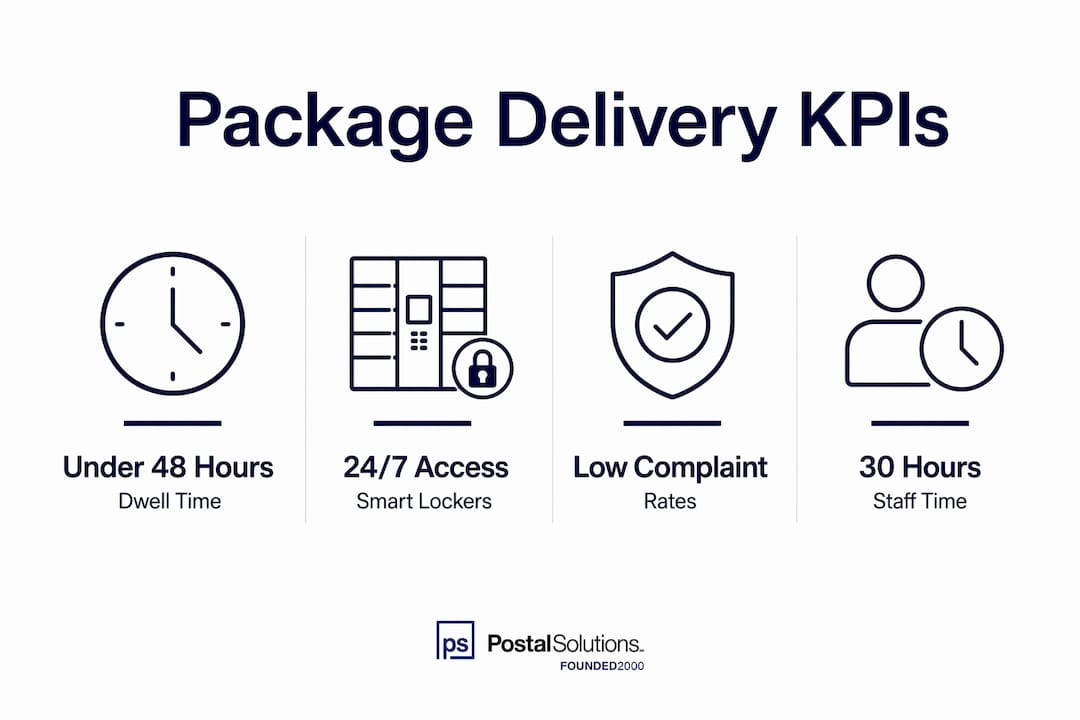 Infographic displaying key package delivery performance metrics in 2026