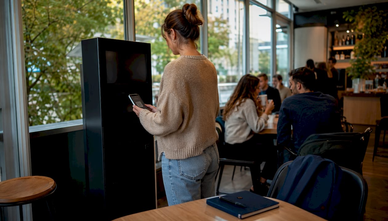 Resident using Package Concierge kiosk