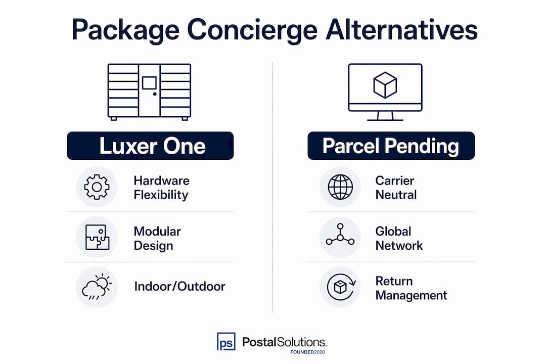Infographic comparing Luxer One and Parcel Pending features