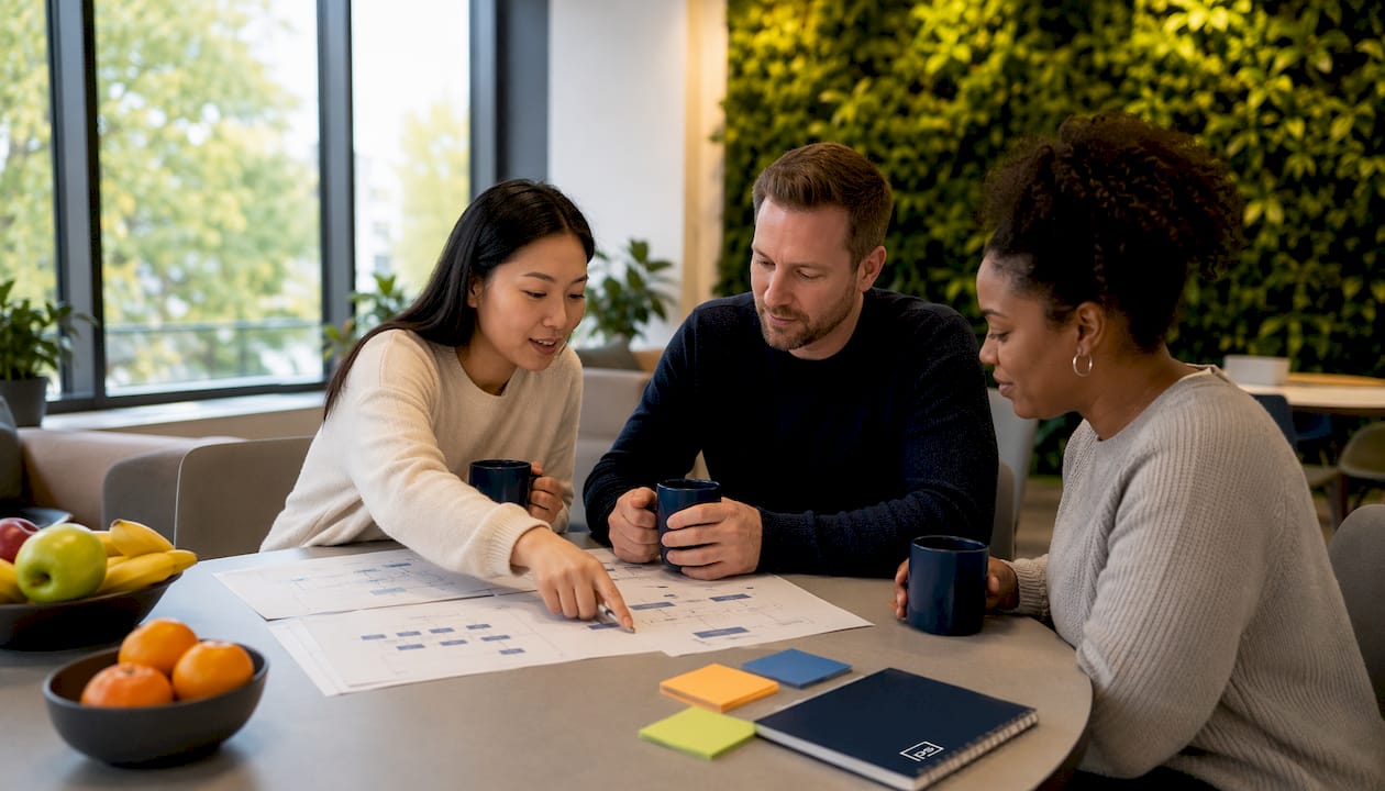 Team reviewing package management workflow plans