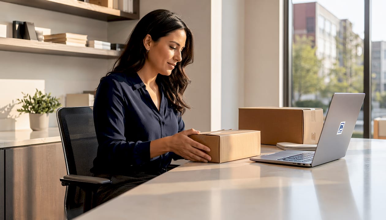Property manager sorting packages at front desk