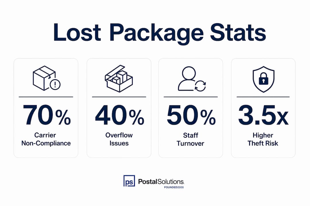 Infographic showing statistics on lost packages causes