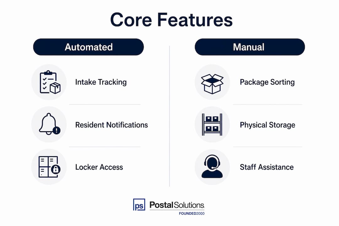 Infographic comparing core features of package management