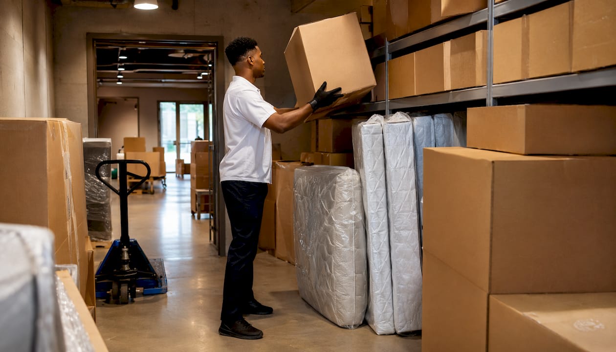 Overflow package storage area with staff organizing