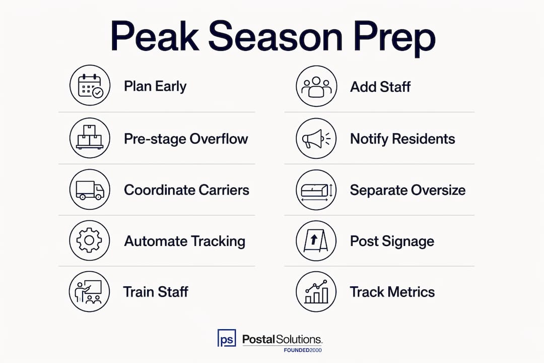 Infographic showing ten peak season preparation steps