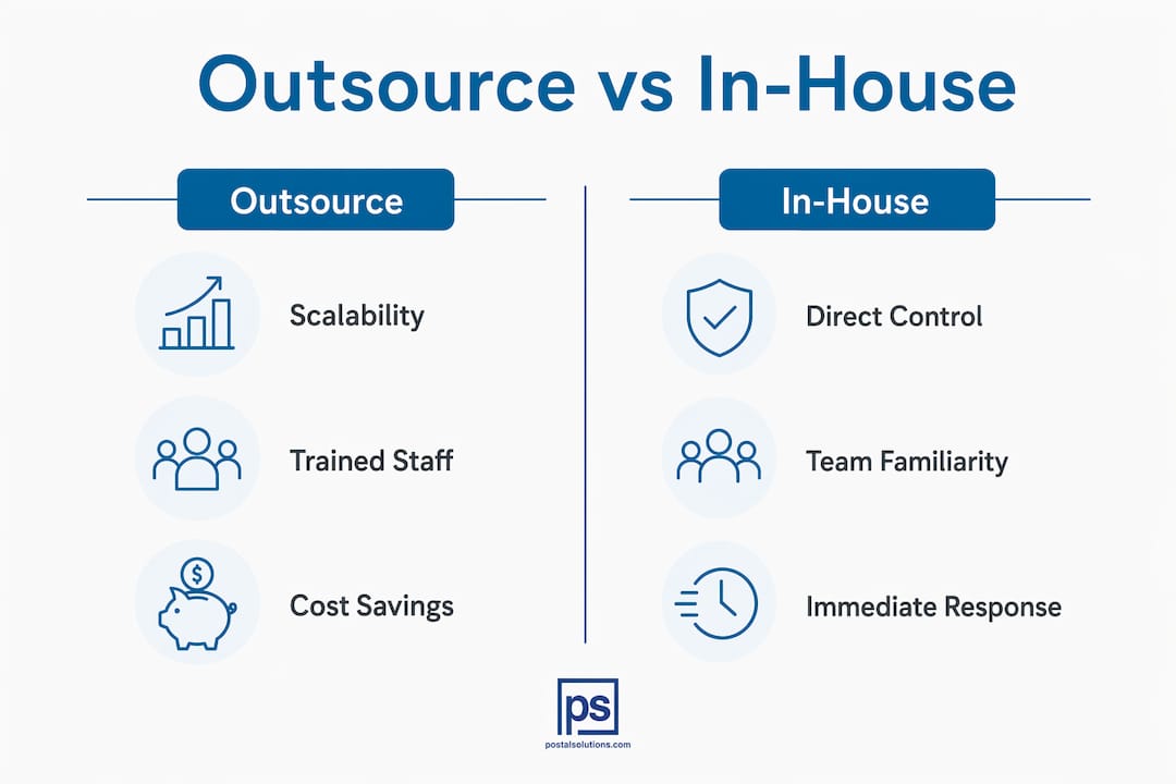 Infographic comparing outsourcing and in-house package management