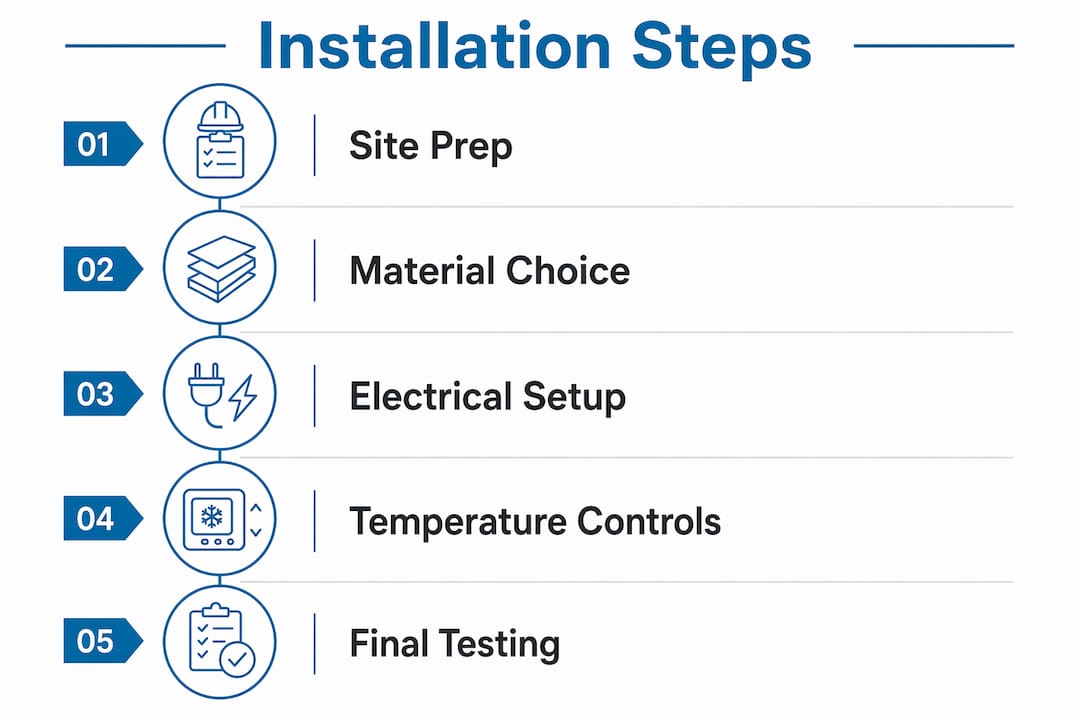 Infographic illustrating cold-weather locker installation steps