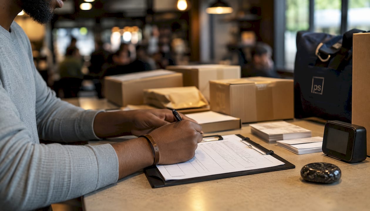 Hands filling out package room chain-of-custody log