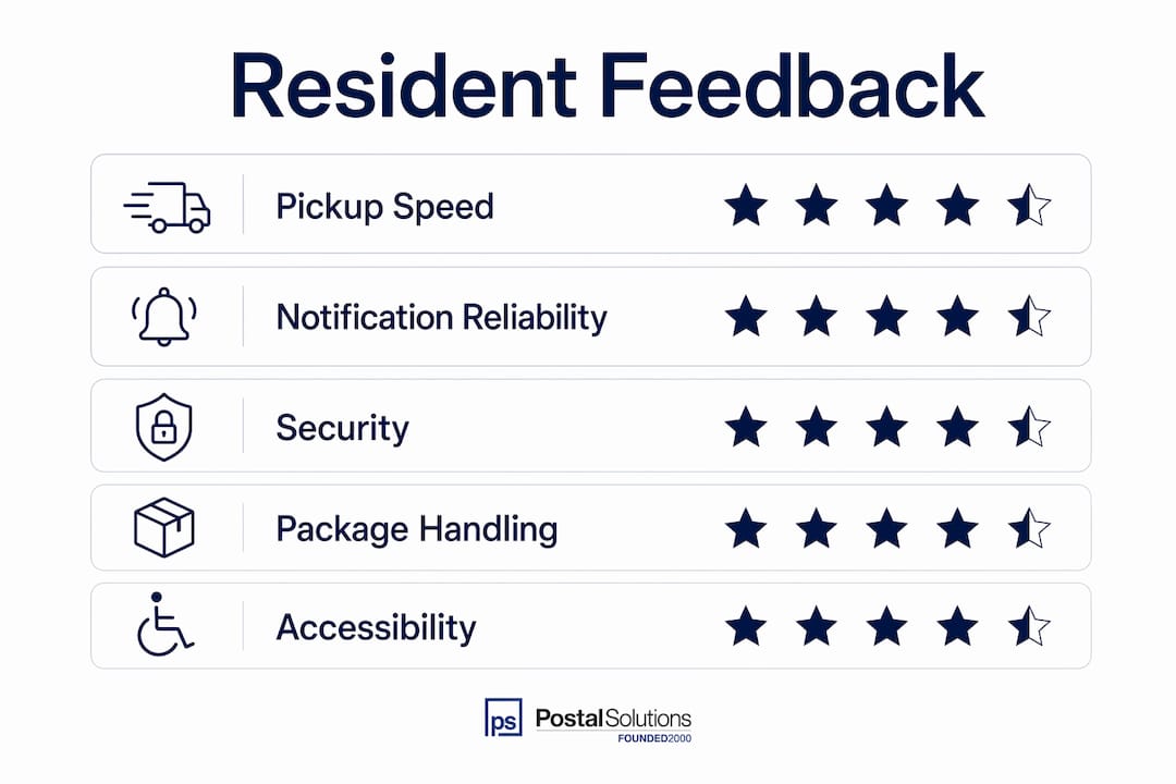Infographic showing key resident feedback factors for package rooms