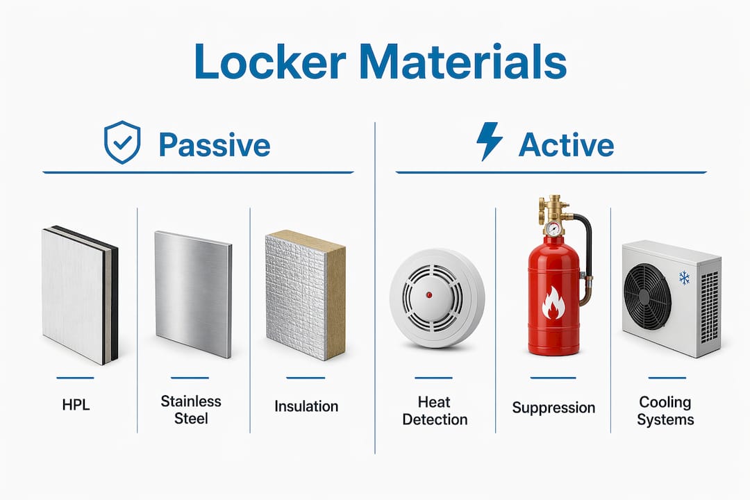 Infographic comparing passive and active locker materials
