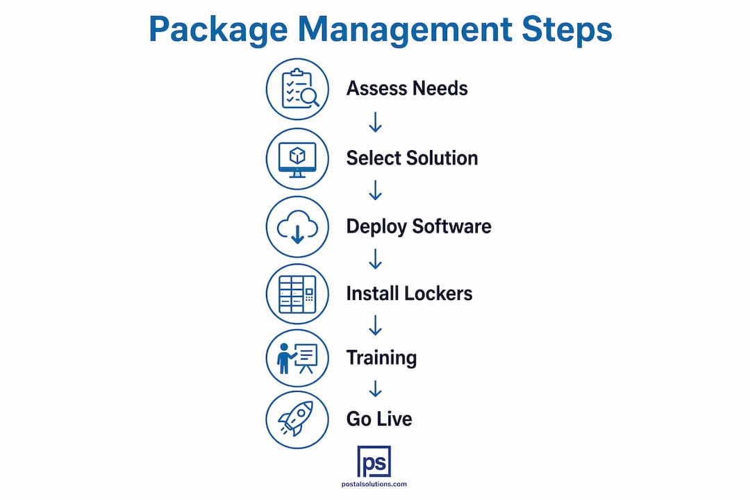 Infographic showing package management implementation steps