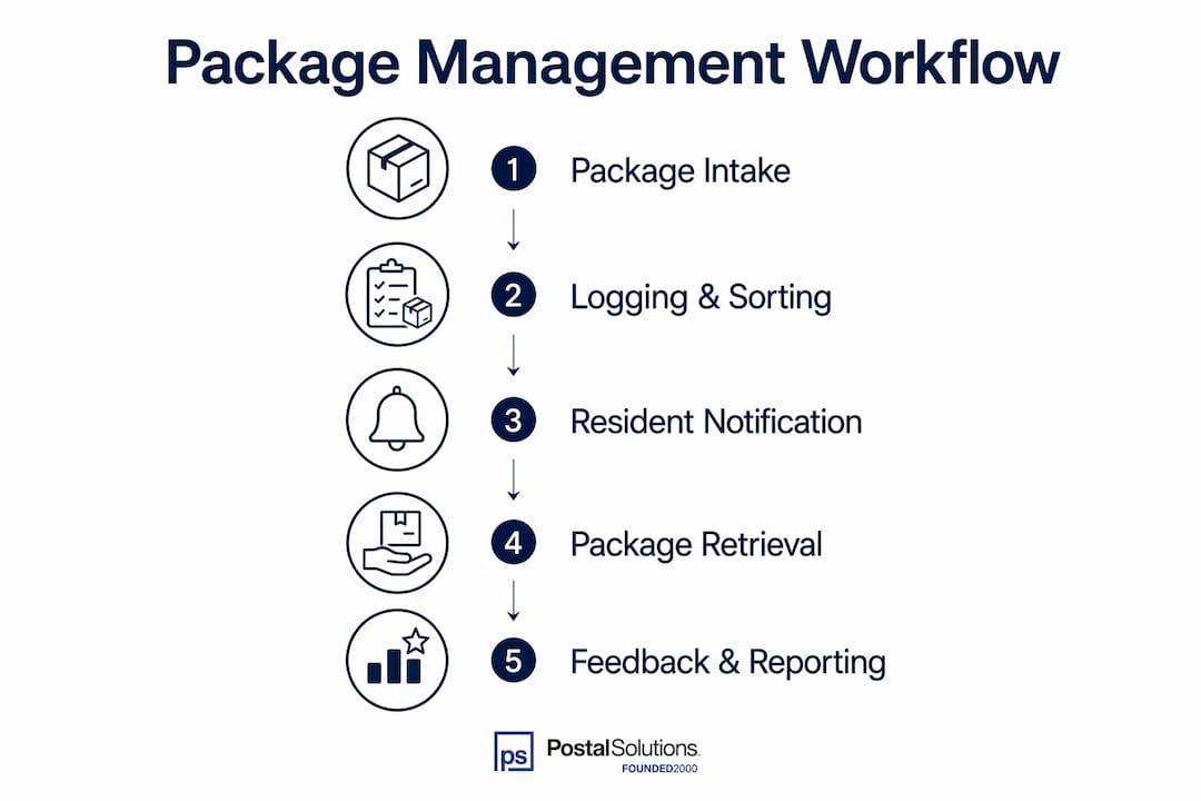 Infographic showing package management workflow steps