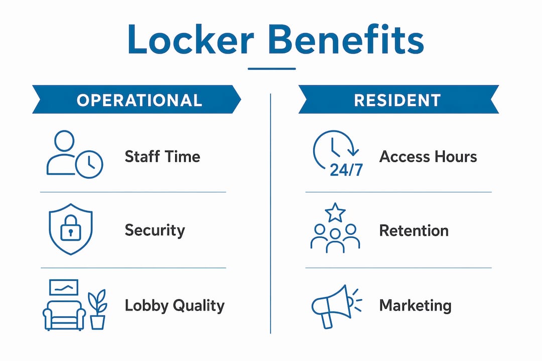 Infographic showing operational and resident locker benefits
