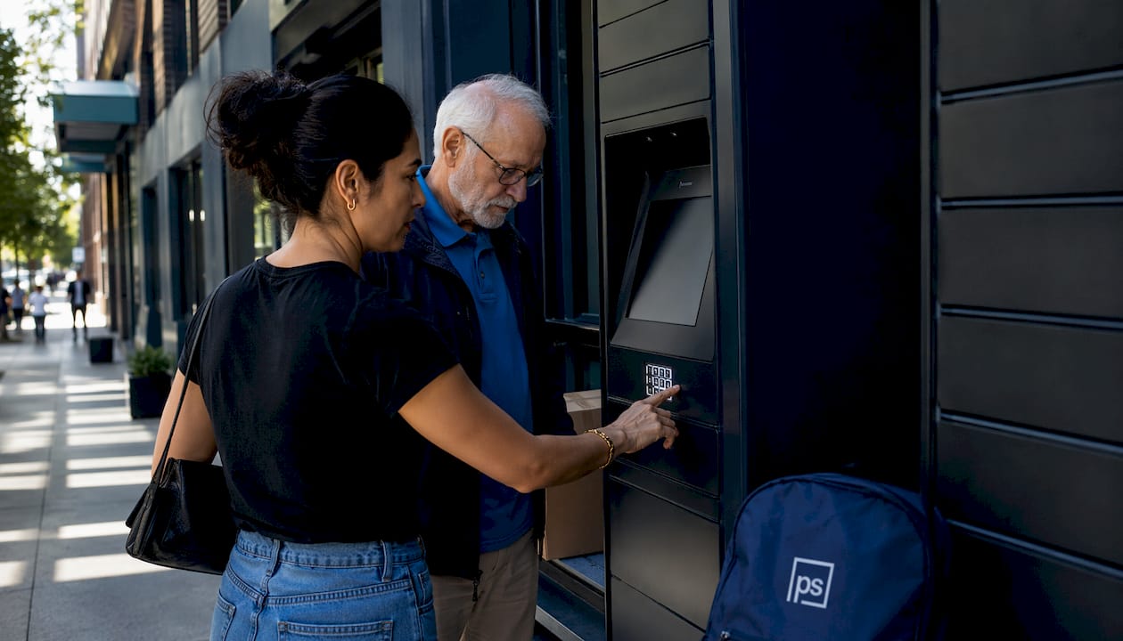 Hands operating smart locker panel