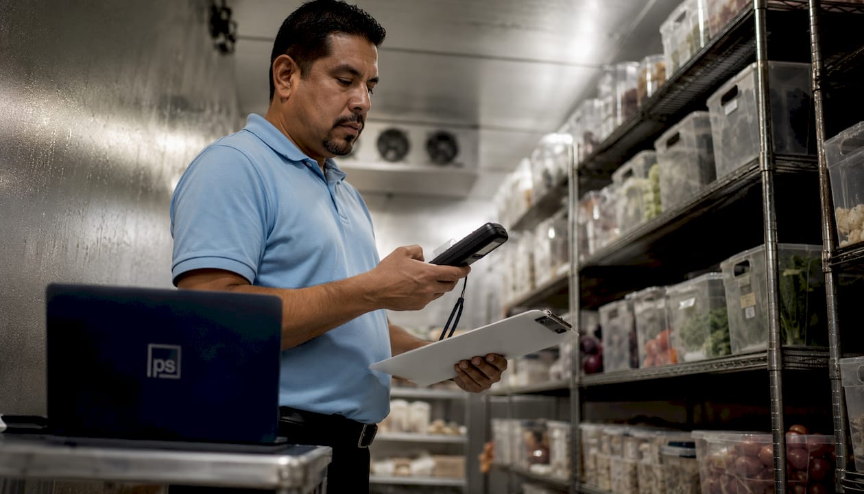 Staff managing refrigerated package cold room