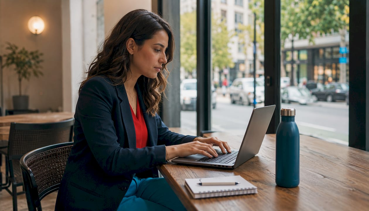 Property manager automating maintenance tasks on laptop