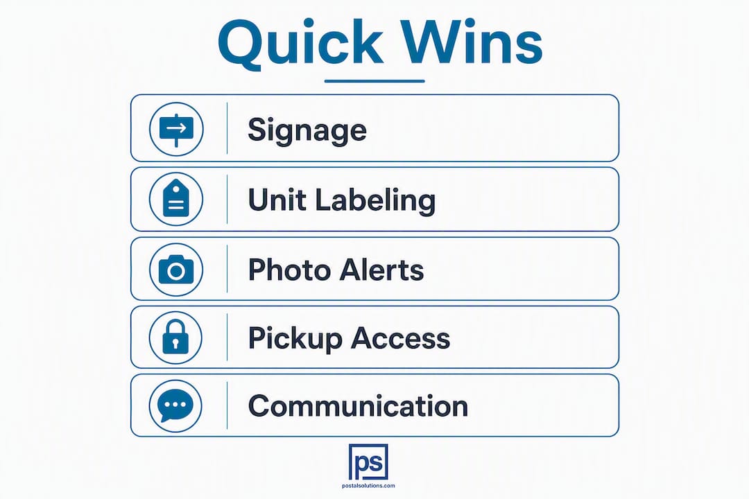 Infographic showing quick wins to speed package pickup