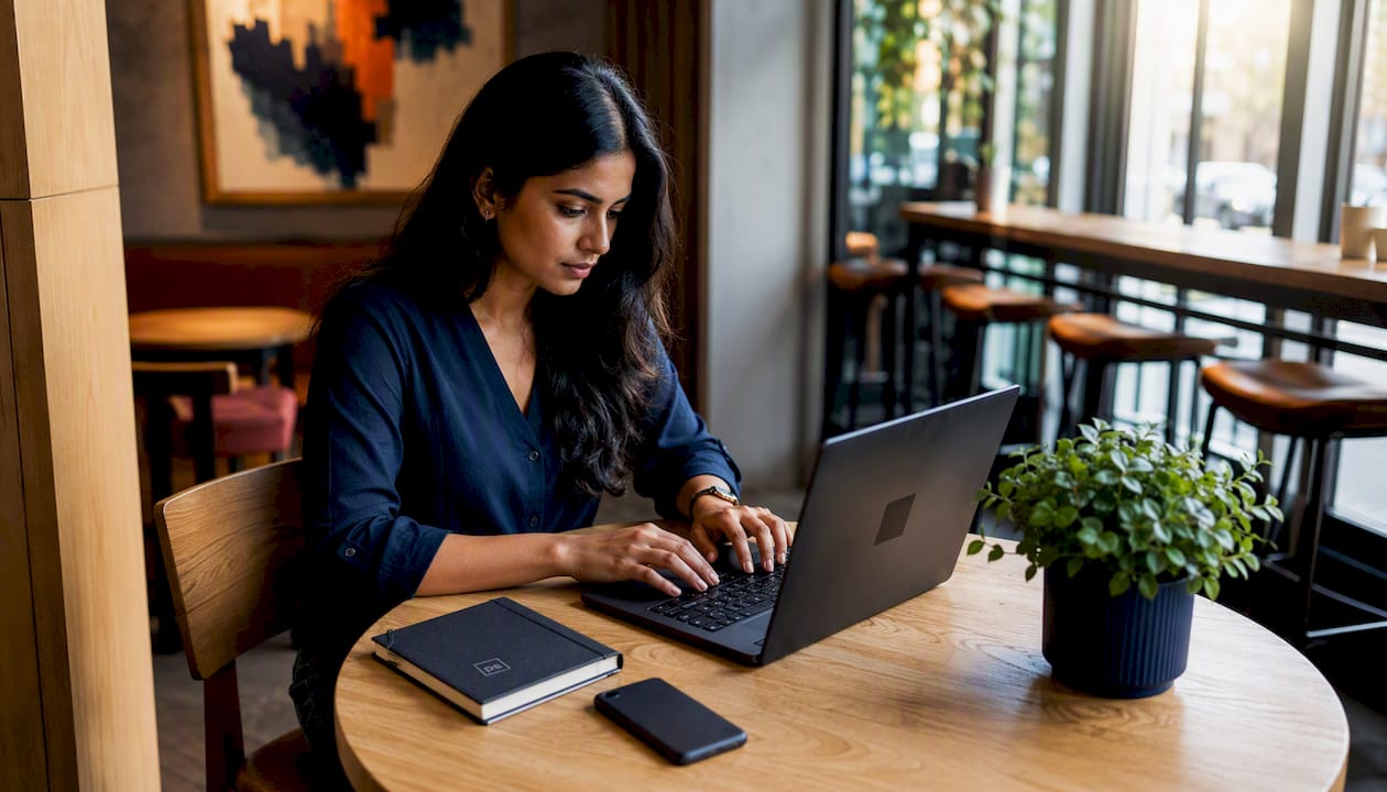 Woman working on email notifications at desk