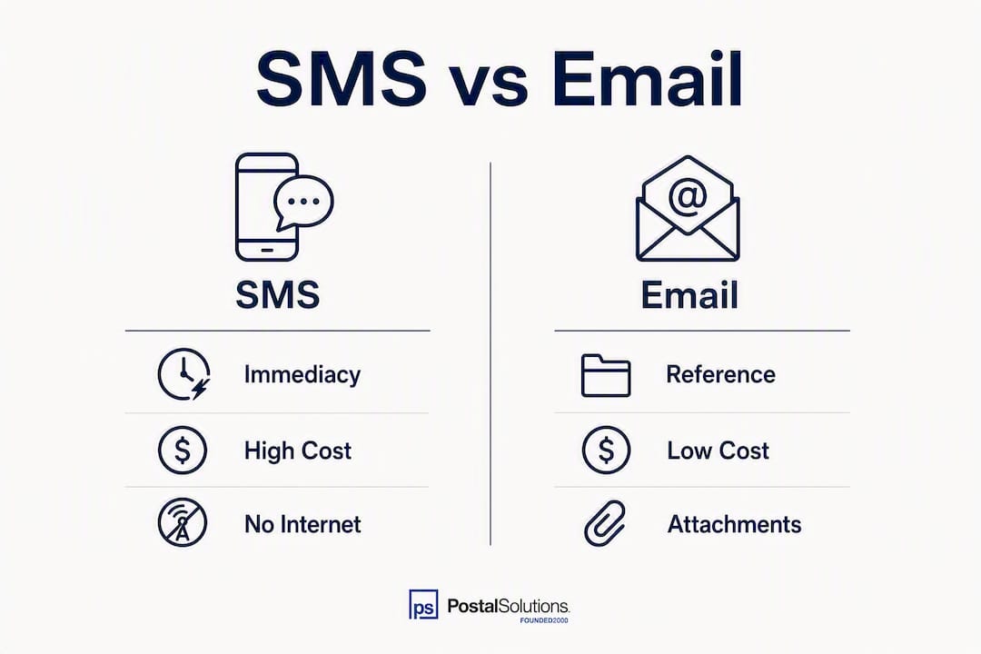 Infographic comparing SMS and email notifications