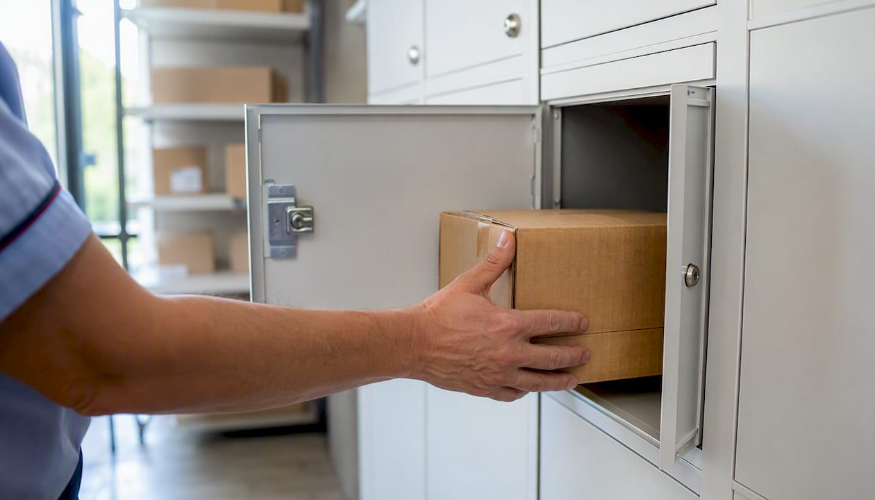 Parcel inserted into USPS-certified locker