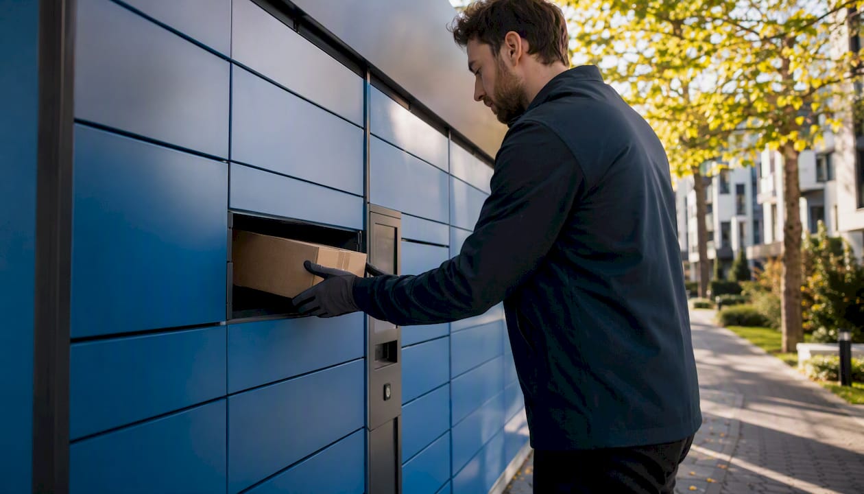 Carrier placing package in secure locker