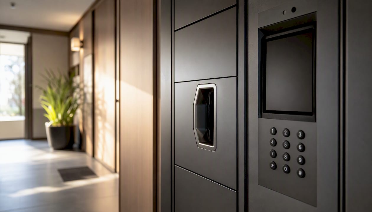 Detail of secure package locker keypad