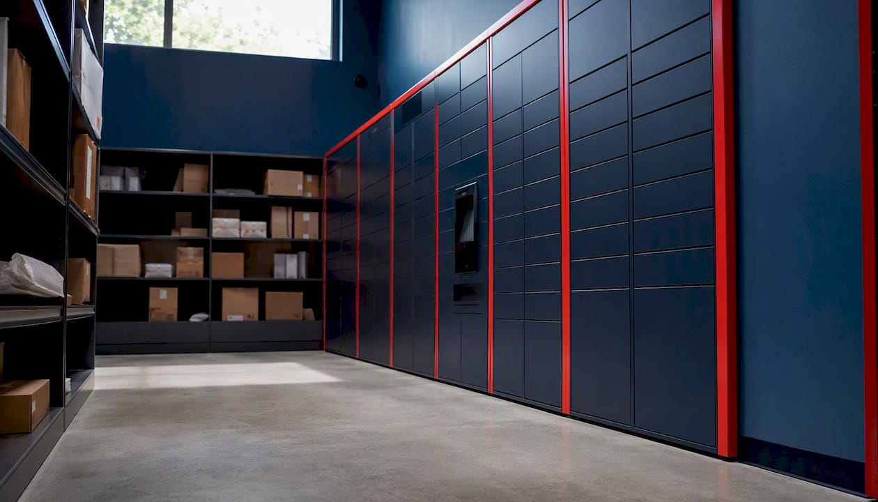 Organized package locker room interior