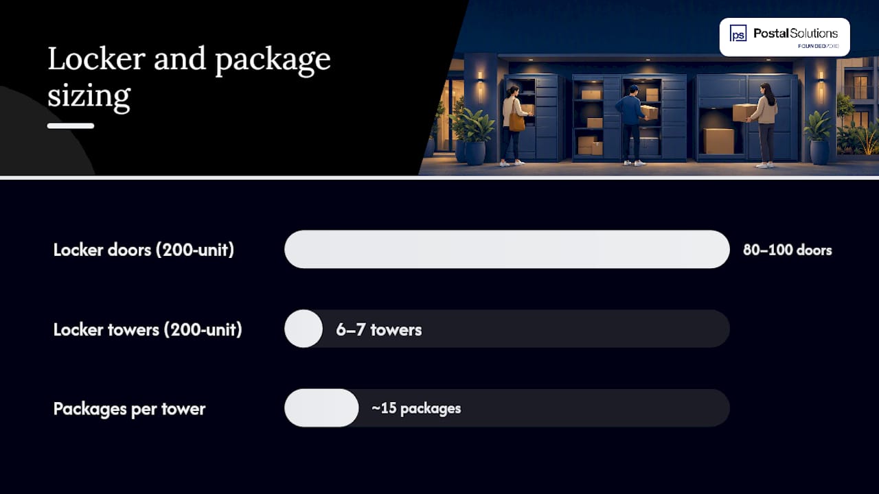 Diagram of locker and package room sizing formula
