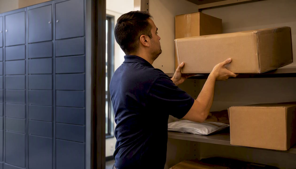 Hands placing oversized parcel in hybrid package area