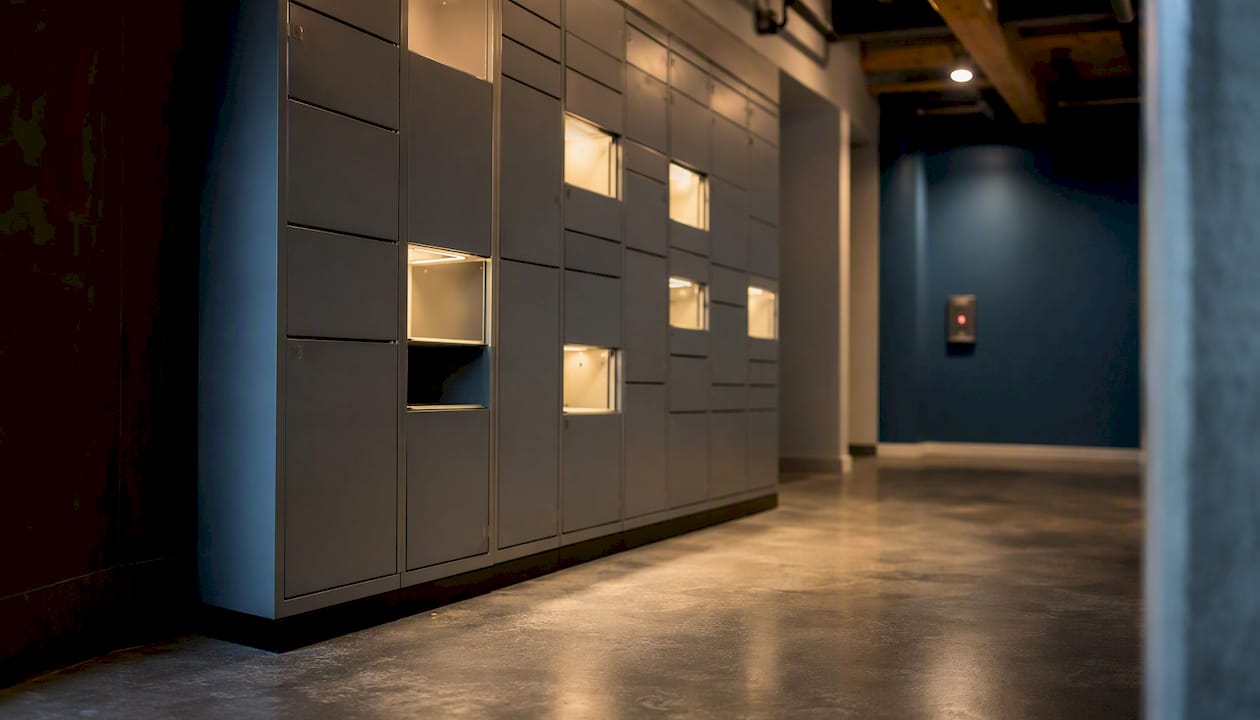 Multifamily package lockers with ambient lighting