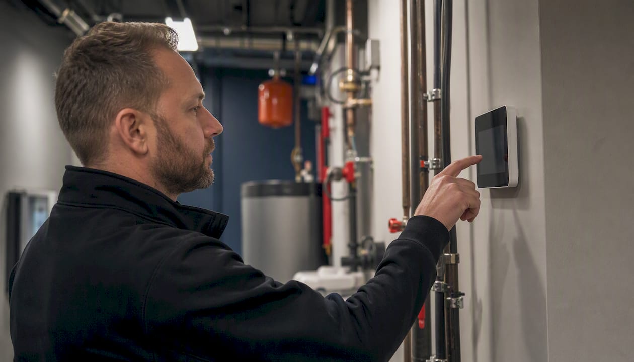 Property manager adjusting smart HVAC controls