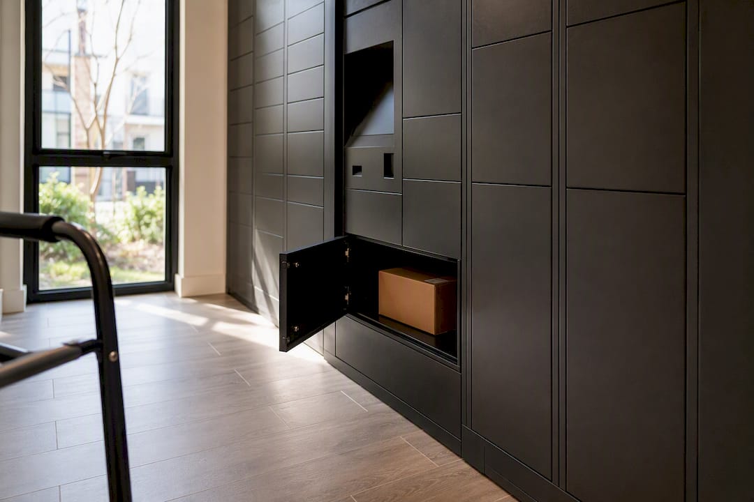 Accessible package locker open at lower height