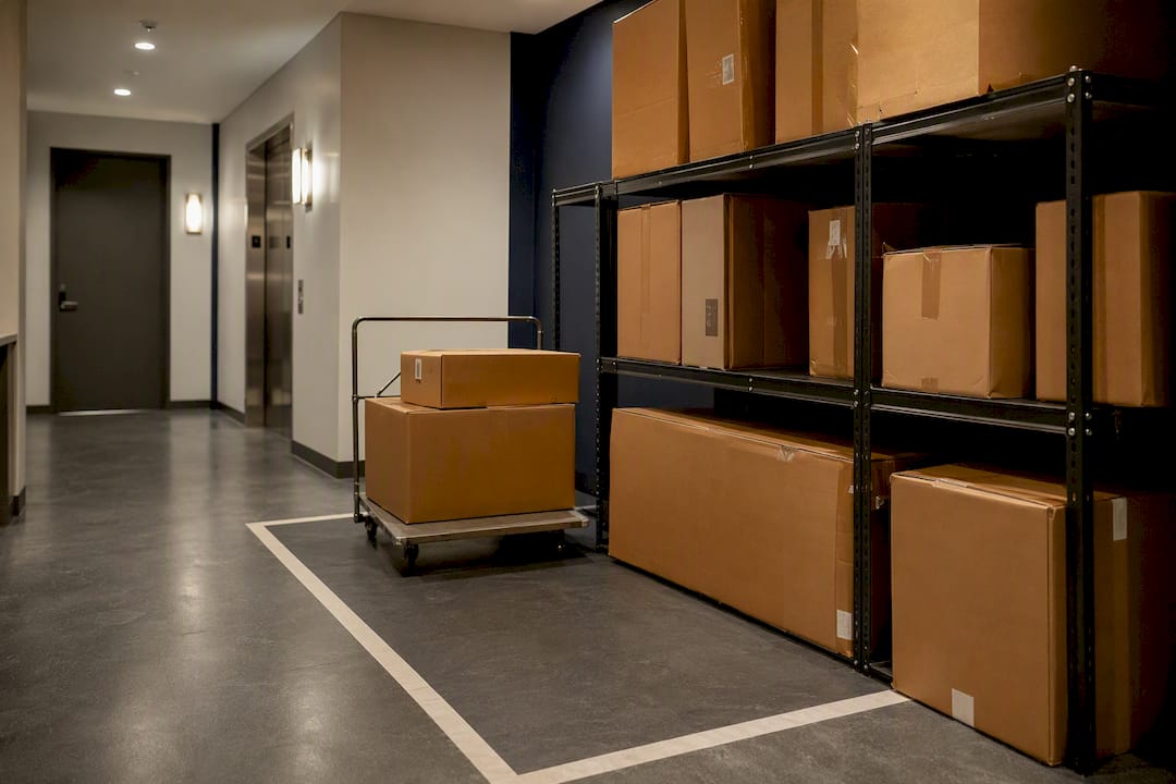 Overflow zone with oversized packages in package room