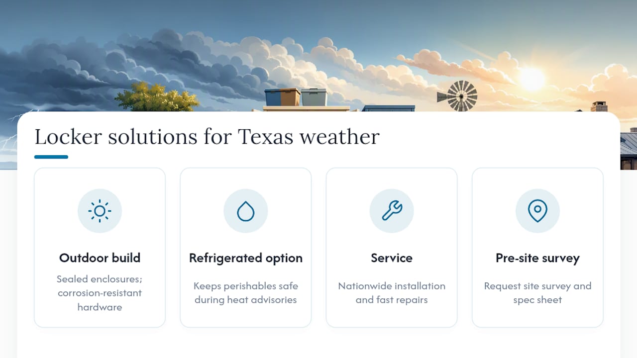 How Locker Solutions builds for Texas-scale heat and storms — overview diagram