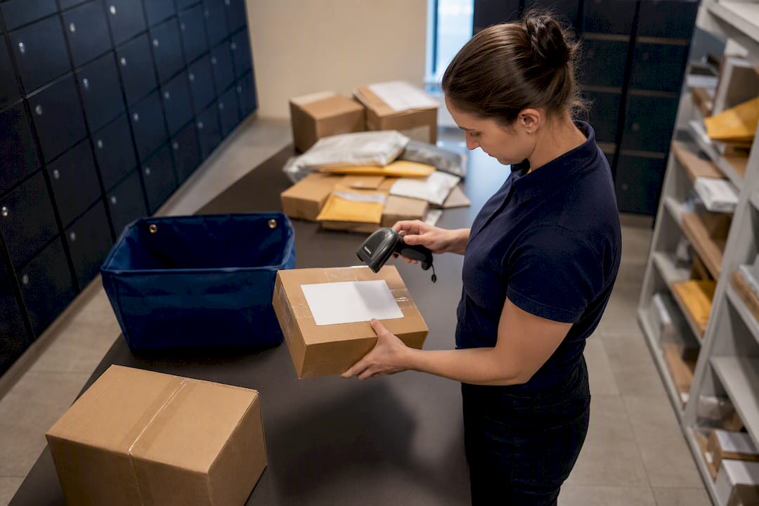 Hands scanning package during intake process