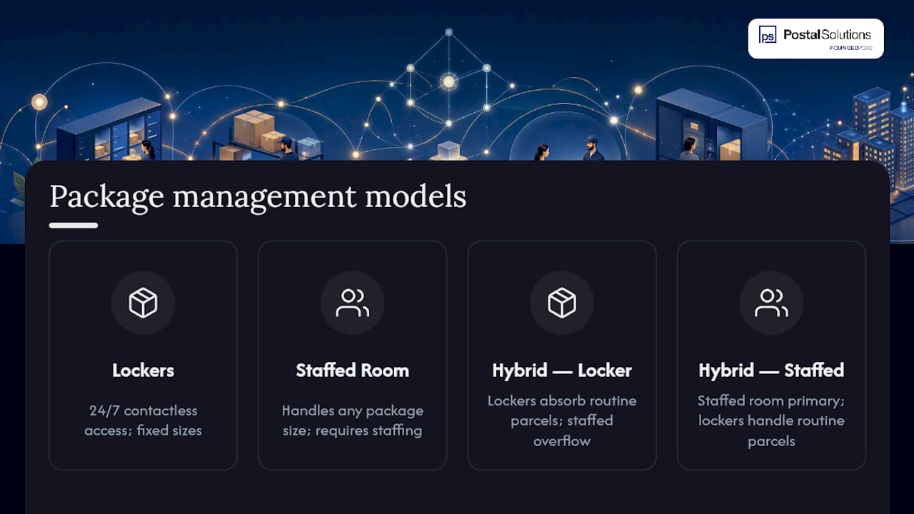 Comparison chart of package room and locker management models