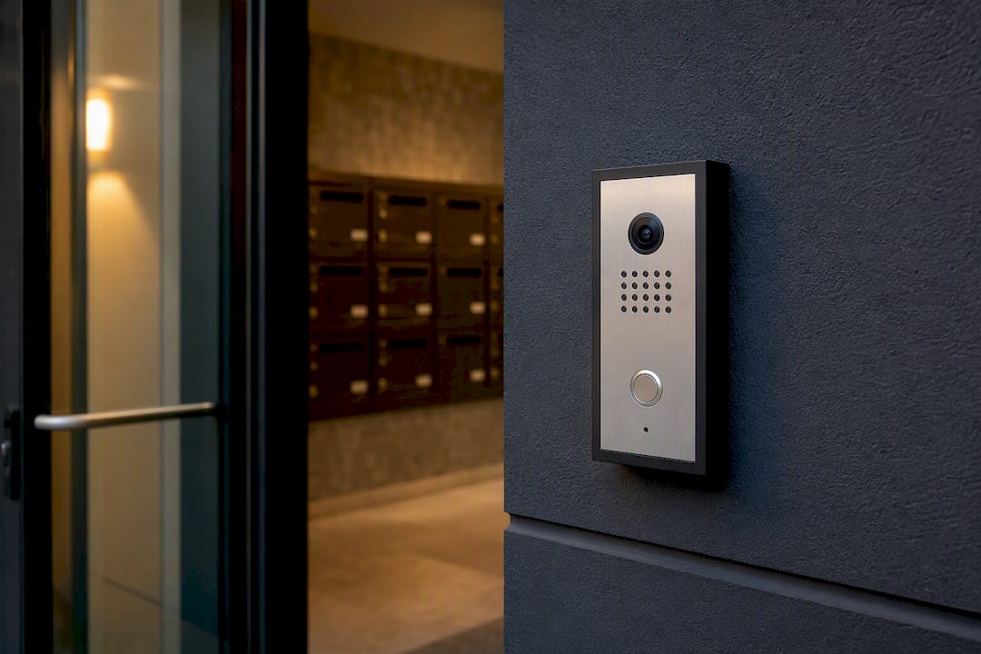Close-up of package room intercom panel