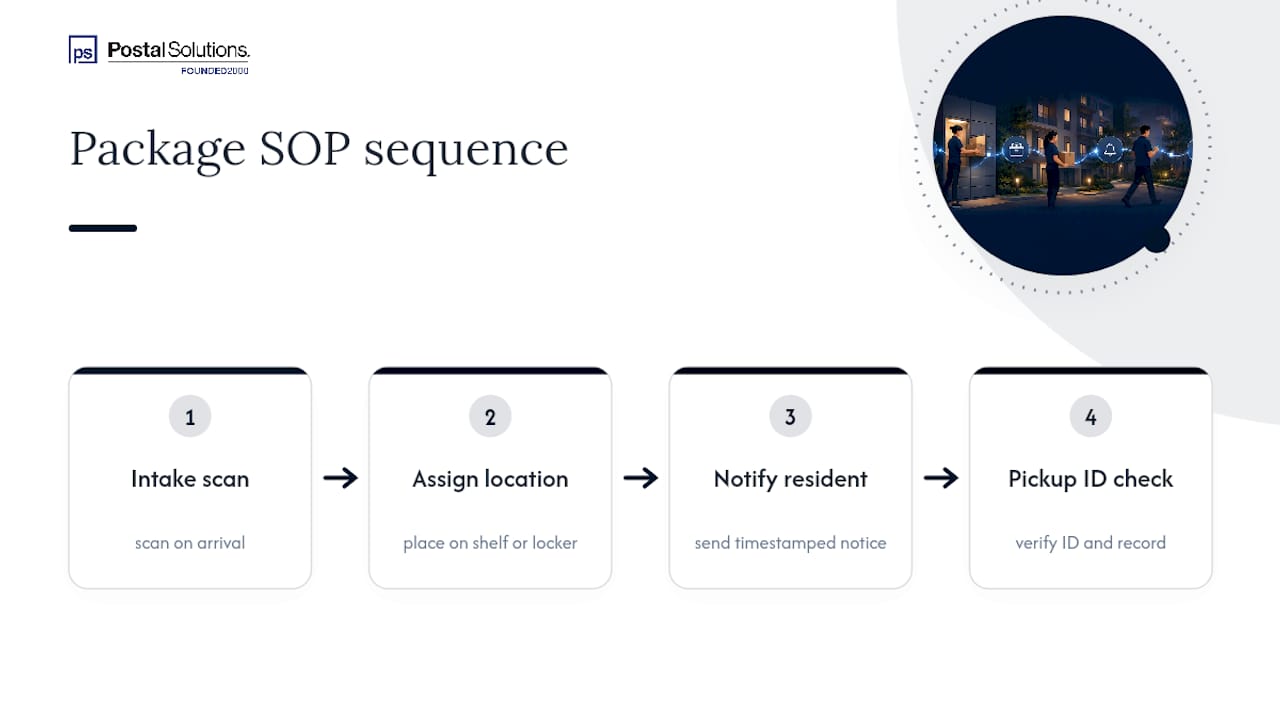 Four-step package handling workflow