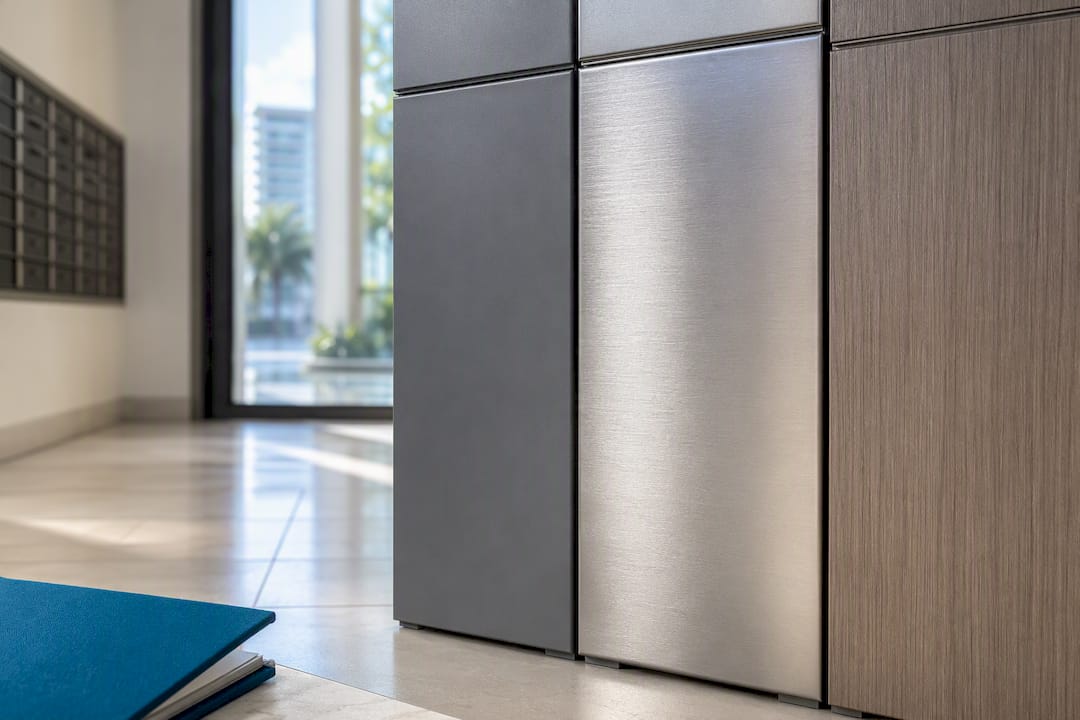 Close-up of locker finish materials