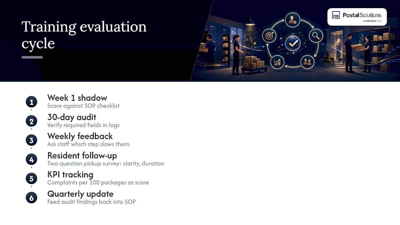 Package room training evaluation cycle