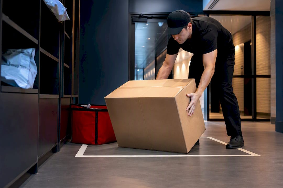 Carrier staging parcel in apartment package room
