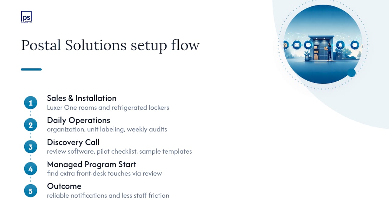 How Postal Solutions Helps With Notification Setup and Locker Integrations — overview diagram
