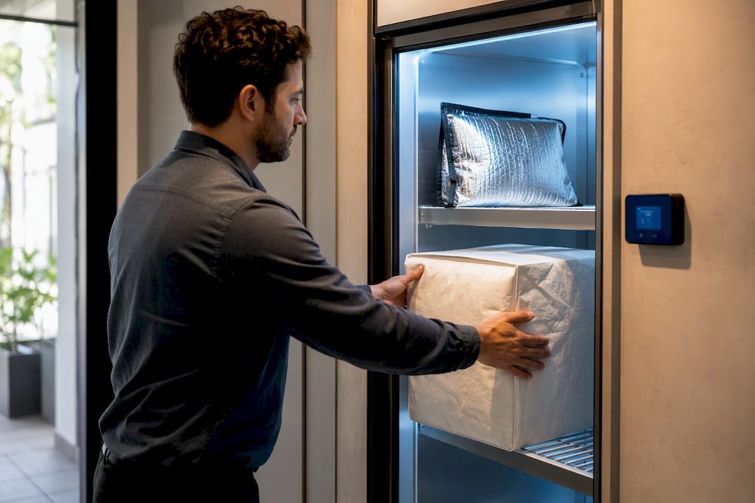 Staff member securing temperature-sensitive delivery