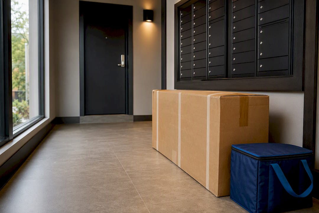 Oversized parcel beside accessible passage