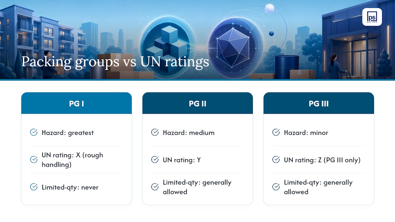 Packing groups and packaging ratings comparison