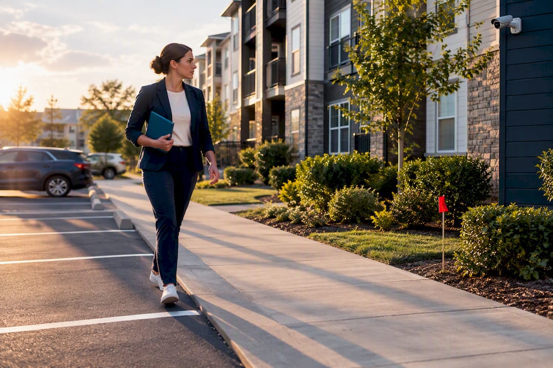 Property manager assessing outdoor installation site