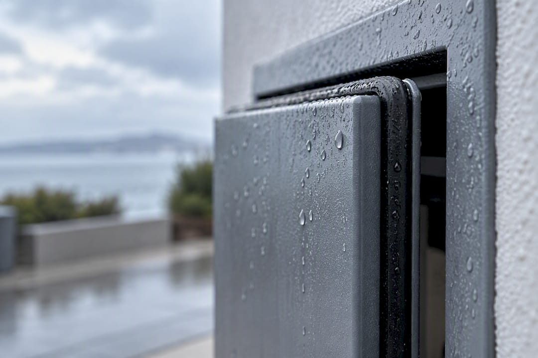 Weather gasket protecting outdoor locker compartment